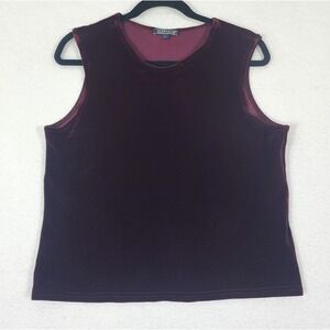 Vintage Harold's Women's Velvet Blouse Sz L Burgundy Sleeveless Workwear Party